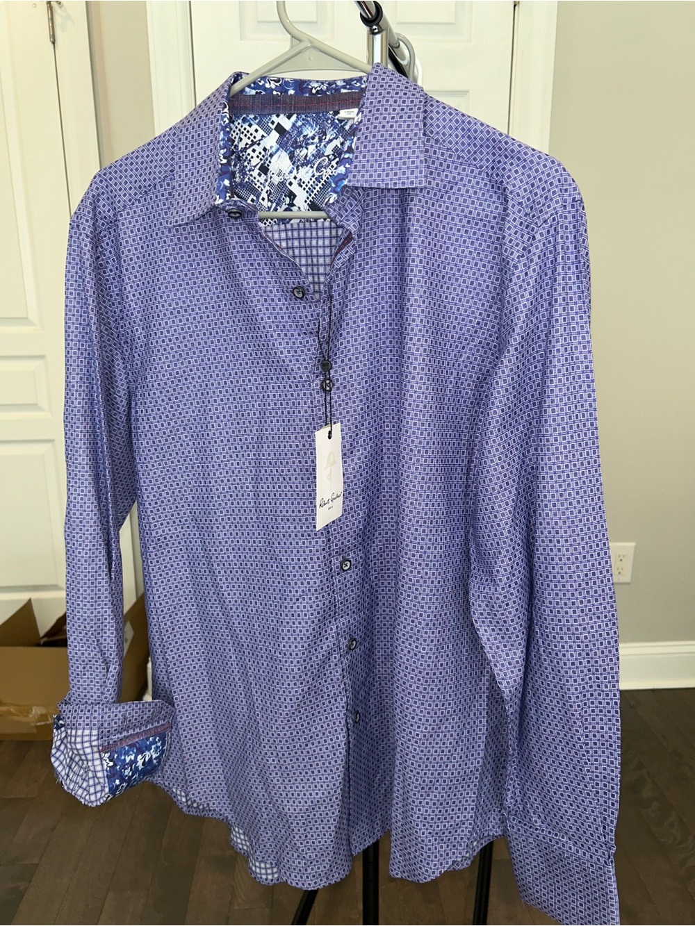 Robert Graham Lavender Geometric Button-Down Shirt with Contrast Trim